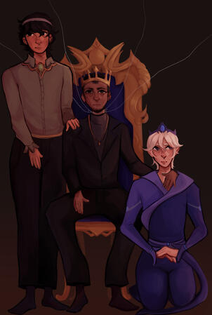From left to right, Cassian, Deimos, and Zephyr. Illustrated by @hololeap on twt.